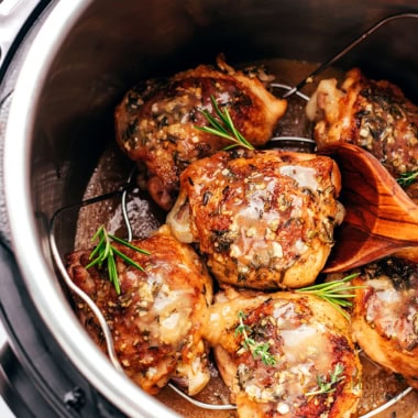 Instant Pot chicken thighs in the pressure cooker.