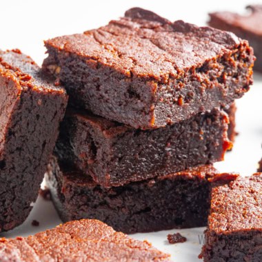 Protein brownies in a stack.